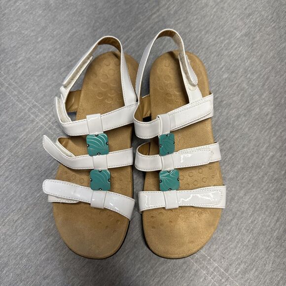 Vionic Amber Sandals Womens Size 7 Strappy Patent Leather White Aqua Gems - Picture 2 of 8